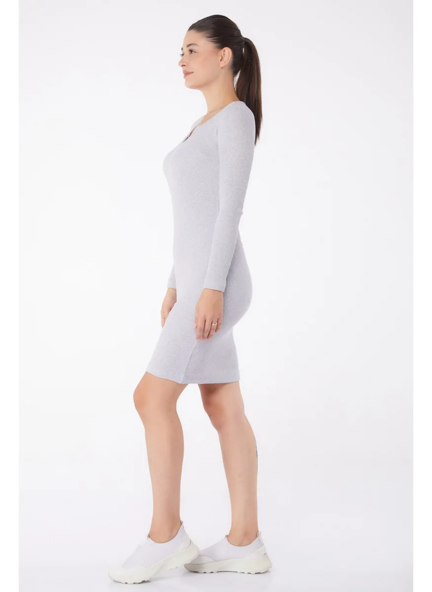 Tofisa Plain Crew Neck Women's Gray Midi Dress - 26122