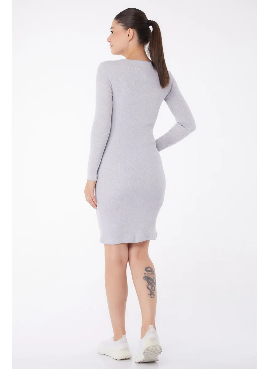 Tofisa Plain Crew Neck Women's Gray Midi Dress - 26122