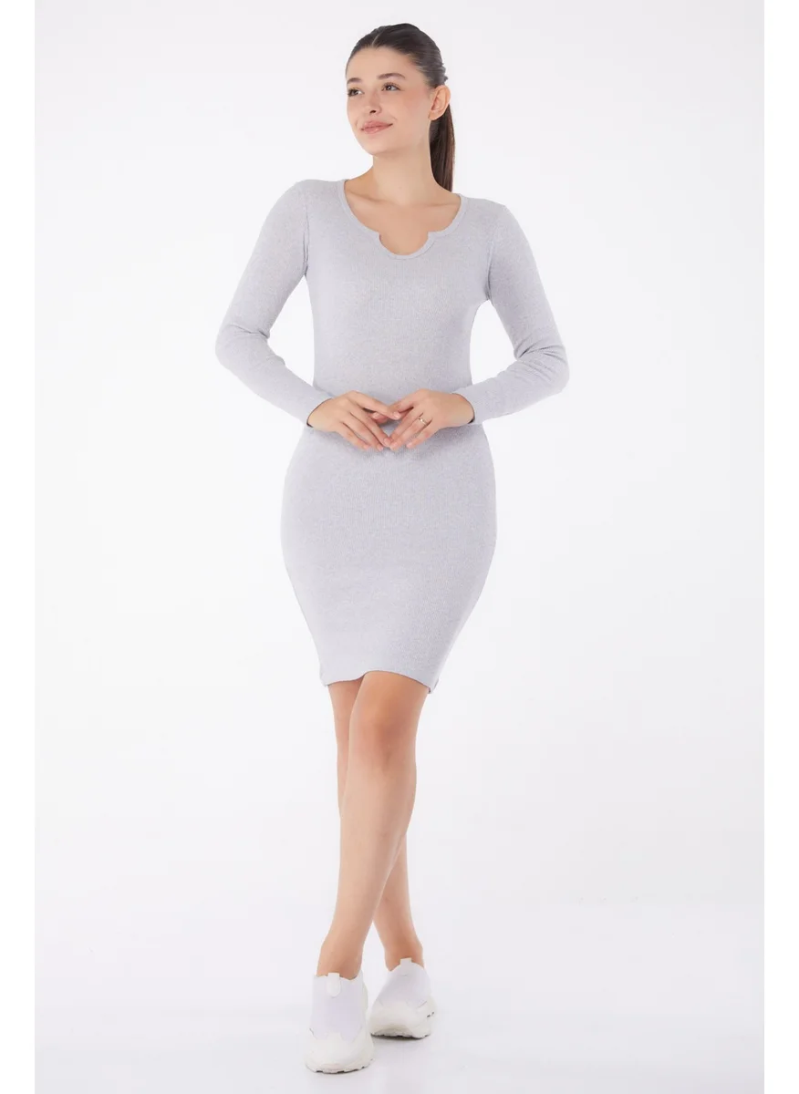 Tofisa Plain Crew Neck Women's Gray Midi Dress - 26122