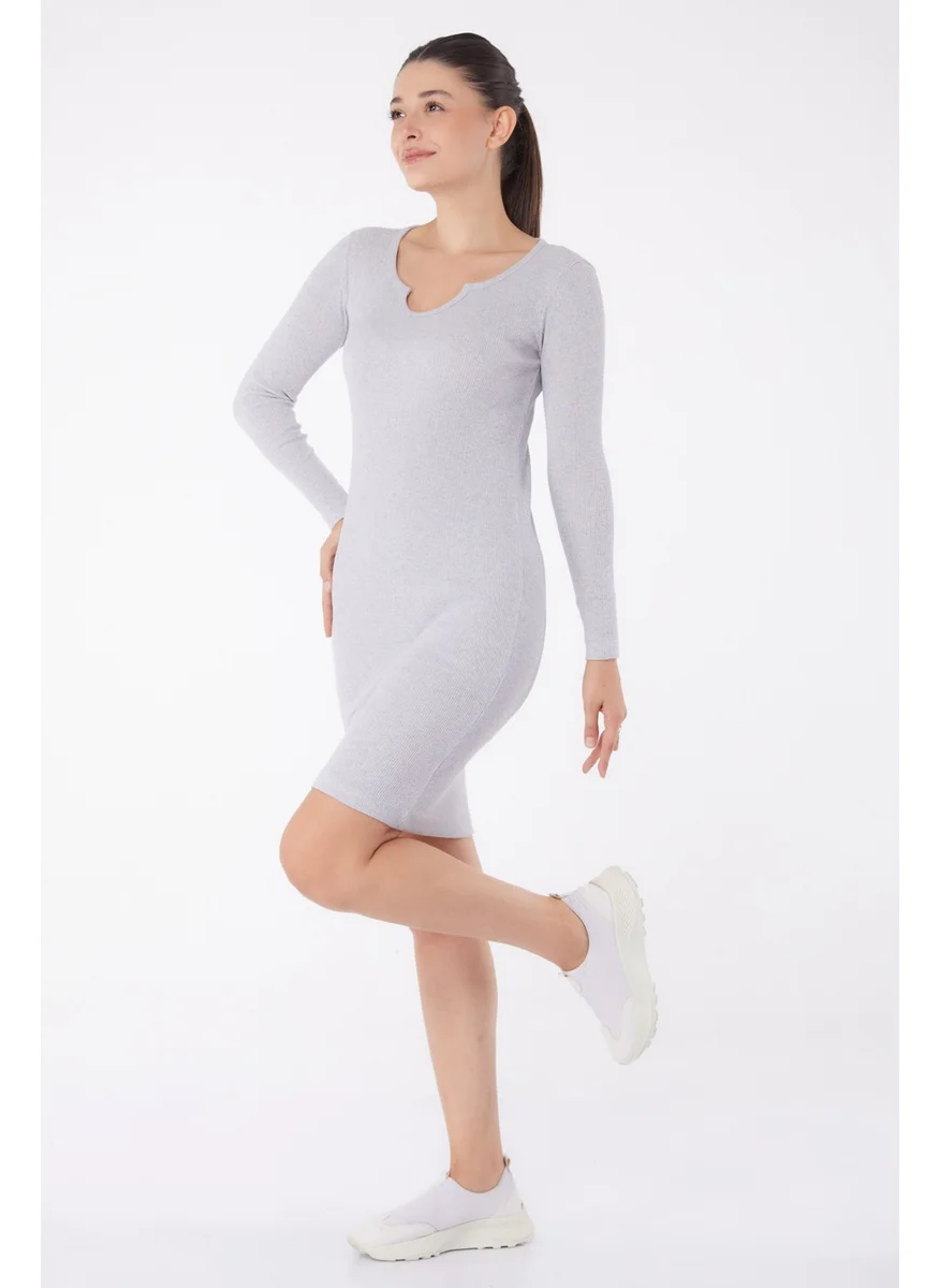 Tofisa Plain Crew Neck Women's Gray Midi Dress - 26122