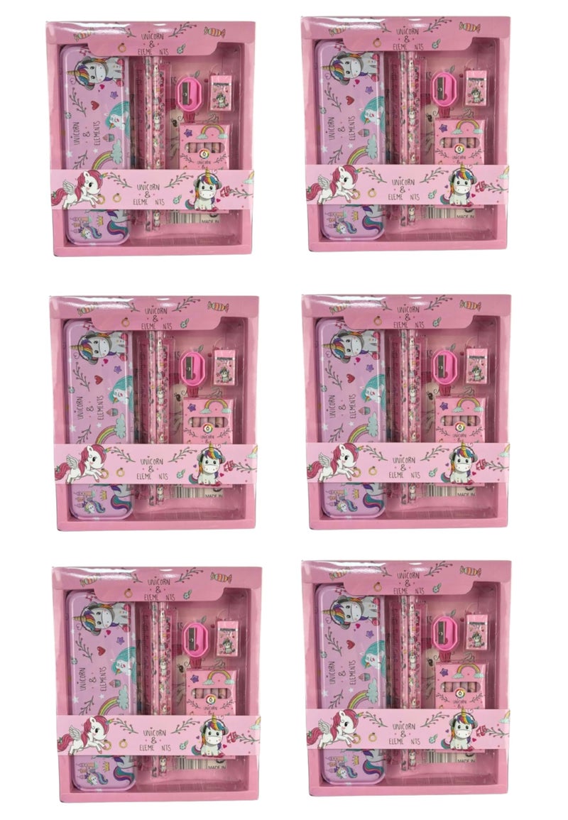 Returngifts - Pack of 6 sets- Unicorn Themed Stationery Set for Kids party I Kit with Pencil box, Pencils, Eraser, Ruler, Sharpener & caryons – Birthday Return Gifts in bulk for Girls 3-10 Years. - Image 1
