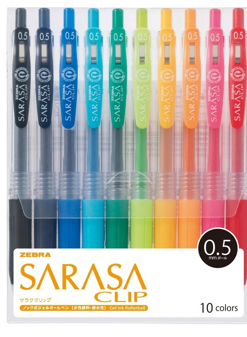 زيبرا 10 أقلام حبر جل ساراسا كليب متعددة الألوان بقطر 0.5 ملم