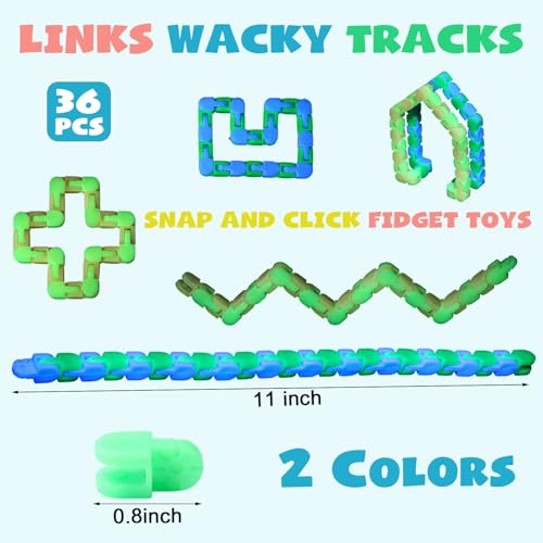 LaRandom 36 Pcs 24 Links Fidget Wacky Tracks Toys Bulk Glow in The Dark Snap Fidgets Snake Click Sensory Toys Puzzles for Kids Classroom School Adults Autism Stress Relief Party Bag Fillers - Image 5