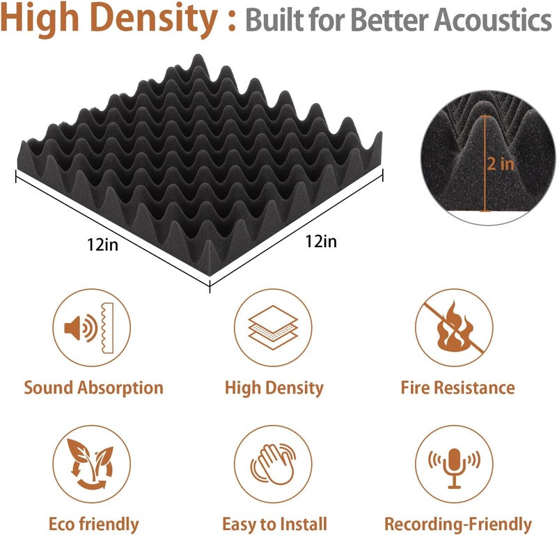 SD SODOCT 36 Pack Acoustic Foam Panels with Self Adhesive 12" X 12" X 2" Sound Proof Foam Panels for Walls High Density Egg-Crate Soundproof Wall Panels for Studio Office Gaming Room - Image 4