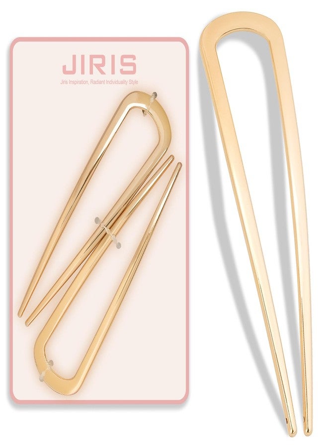 JIRIS 2PCS 4.2Inch French Hair Pins U-Shaped Pins for Women and Girls Fashion Metal Hair Pin French Twist Hair Pins for Buns, Updos,Stylish and Functional(set1-gold) - Image 1