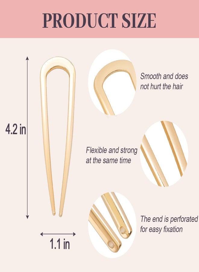 JIRIS 2PCS 4.2Inch French Hair Pins U-Shaped Pins for Women and Girls Fashion Metal Hair Pin French Twist Hair Pins for Buns, Updos,Stylish and Functional(set1-gold) - Image 2