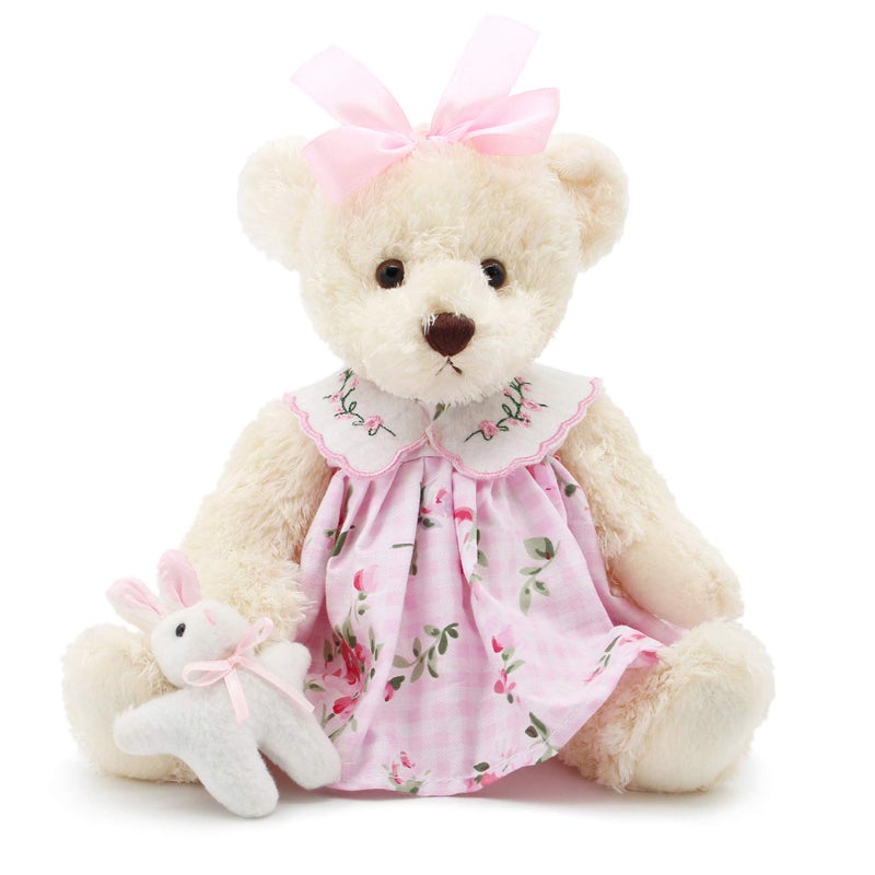 oits cute Oitscute Small Baby Teddy Bear with Cloth Cute Stuffed Animal Soft Plush Toy 10 Pink Dress with Rabbit - Image 2