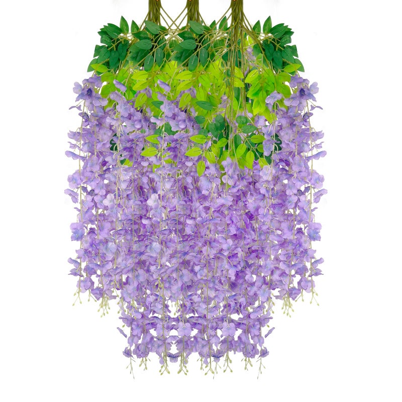 Luerbi 12 Pack Light Purple Wisteria Hanging Flowers Garland  3.77 Ft Light Purple Artificial Wisteria Flower Vines  Fake Light Purple Wisteria  Purple Flower Vines for Backdrop  Hanging Flower Garland Decor - Image 1