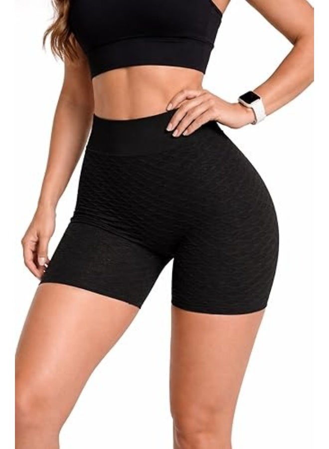 High Waisted Textured Workout Shorts One Size 50-100 kg Tummy Control Compression Athletic Fitness Gym Training