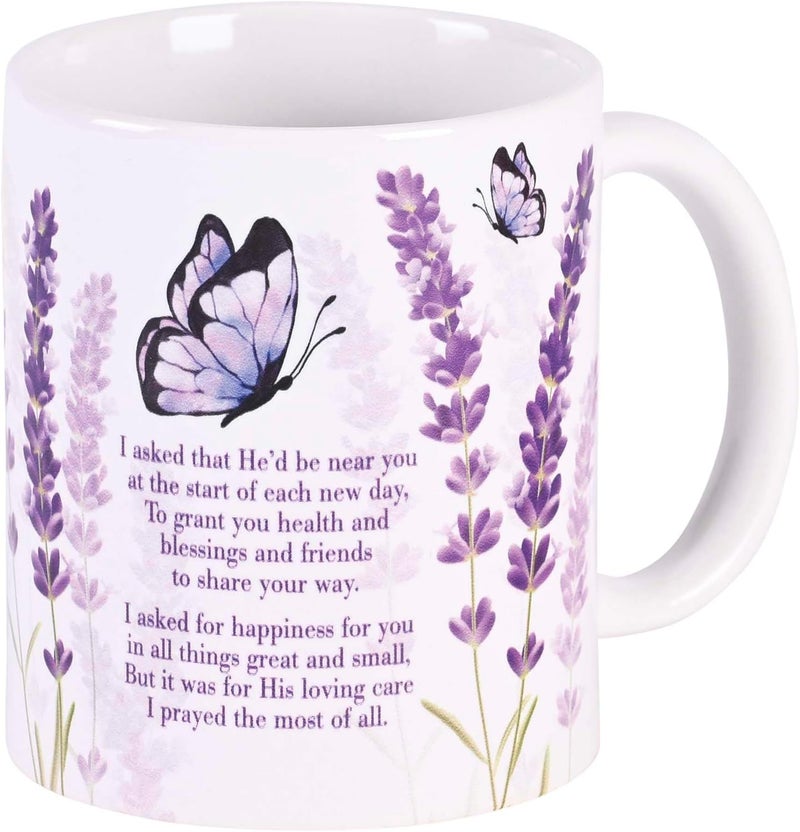 Dicksons Lavender Flowers Butterfly  I Said Prayer PurpleWhite 11 Ounces Ceramic HotCold Drinking Mug - Image 2