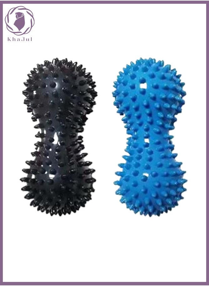 KHAJUL 2-Piece Deep Tissue Peanut Massage Balls for Rear Foot Plantar Fasciitis Full Body Muscle Therapy, Relieve Strength Exercise Body (Dark Blue + Black)  - Image 2