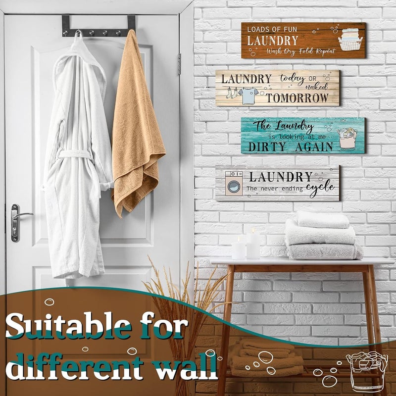 Al Raied ARS® 4 Pcs Funny Wooden Laundry Room Wall Decor with Humorous Quotes - Image 3