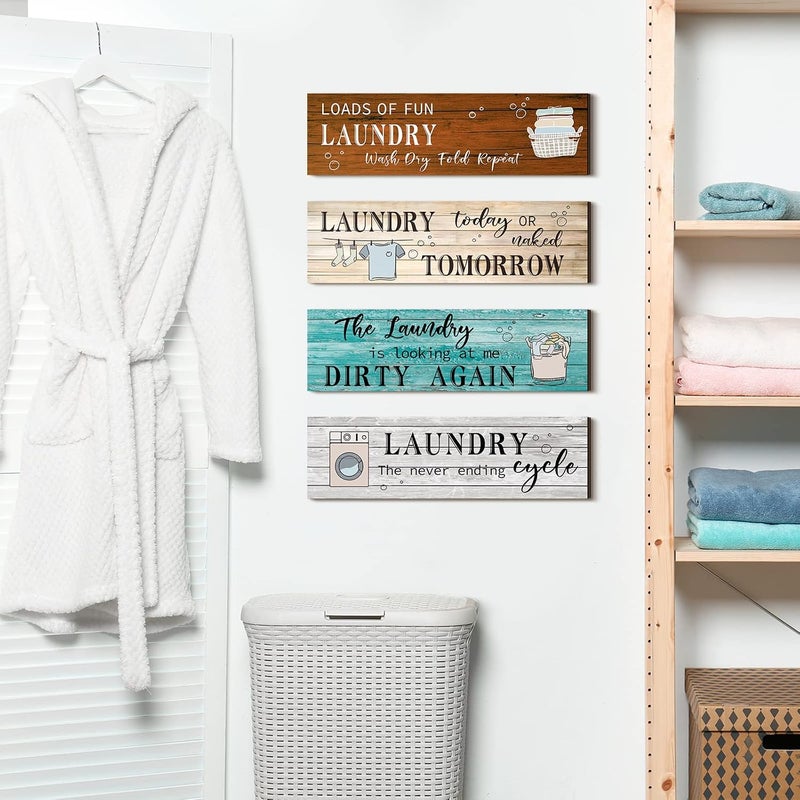 Al Raied ARS® 4 Pcs Funny Wooden Laundry Room Wall Decor with Humorous Quotes - Image 4