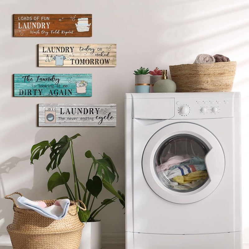 Al Raied ARS® 4 Pcs Funny Wooden Laundry Room Wall Decor with Humorous Quotes - Image 2