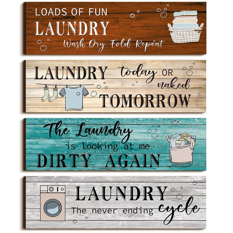 Al Raied ARS® 4 Pcs Funny Wooden Laundry Room Wall Decor with Humorous Quotes - Image 1