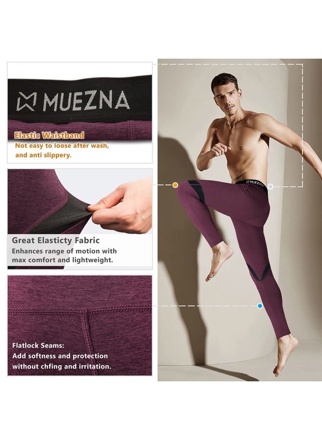 Muezna Men's Thermal Top and Bottom Set Underwear Long Johns Base Layer with Soft Fleece Lined, Burgundy, L - Image 2