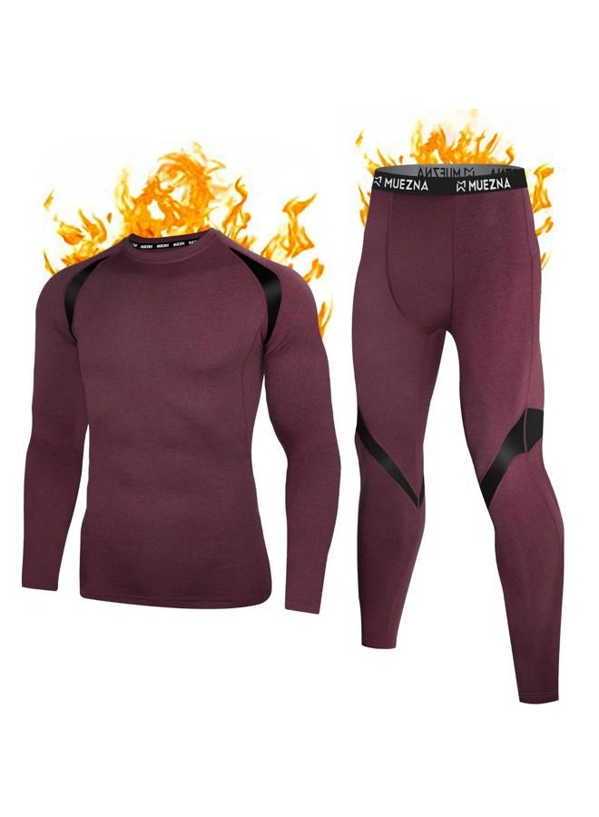 Muezna Men's Thermal Top and Bottom Set Underwear Long Johns Base Layer with Soft Fleece Lined, Burgundy, L - Image 1