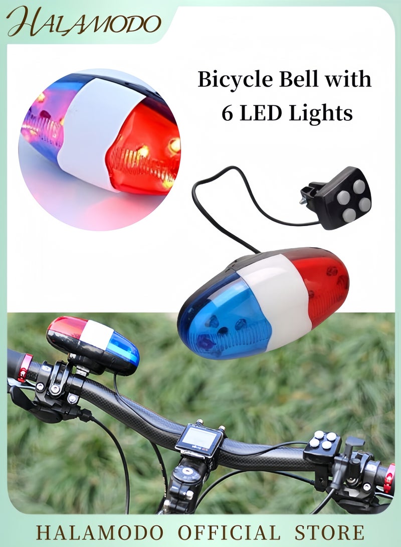 HALAMODO Bicycle Bell with 6 LED Lights Bicycle Sound Lights with 4 Sounds Trumpet Cycling Horn Bell Waterproof Bicycle LED Light for Warning Safety  - Image 1