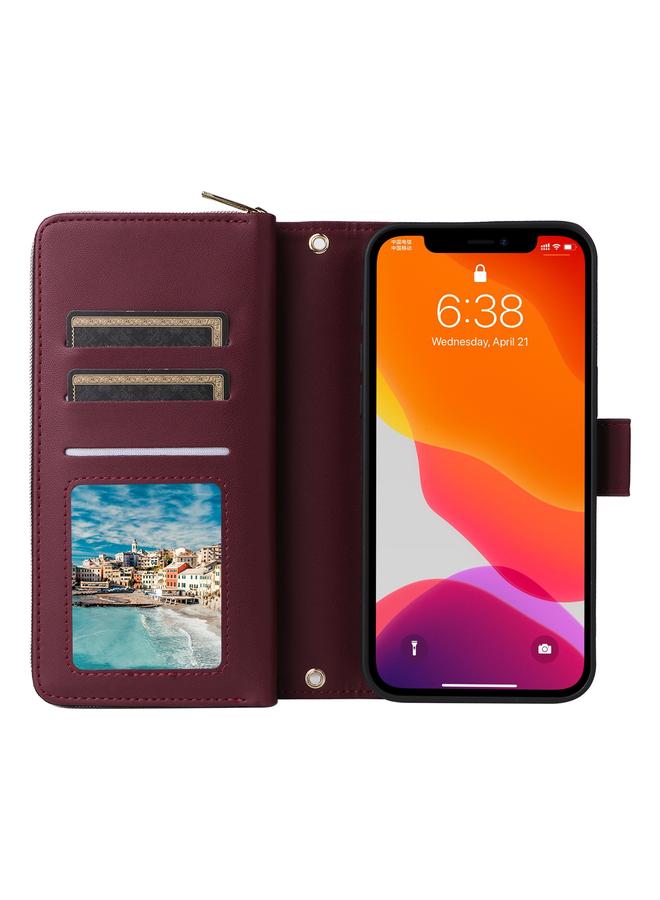 S-TOP Case For iPhone 12 / 12 Pro Nine-card Slots Zipper Wallet Bag Leather Phone Case - Image 4