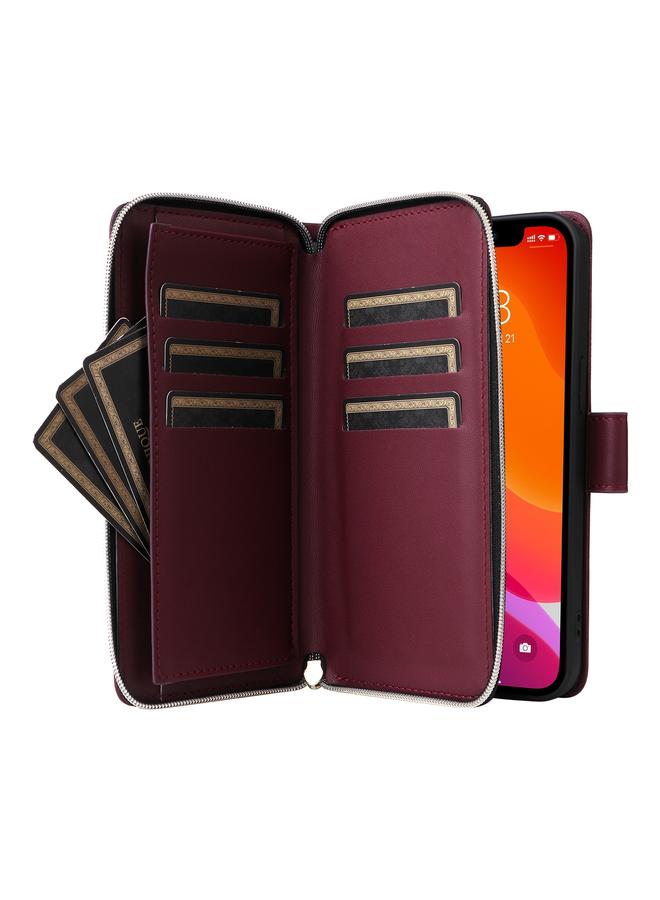 S-TOP Case For iPhone 12 / 12 Pro Nine-card Slots Zipper Wallet Bag Leather Phone Case - Image 5