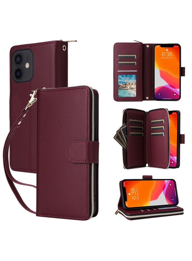 S-TOP Case For iPhone 12 / 12 Pro Nine-card Slots Zipper Wallet Bag Leather Phone Case - Image 1