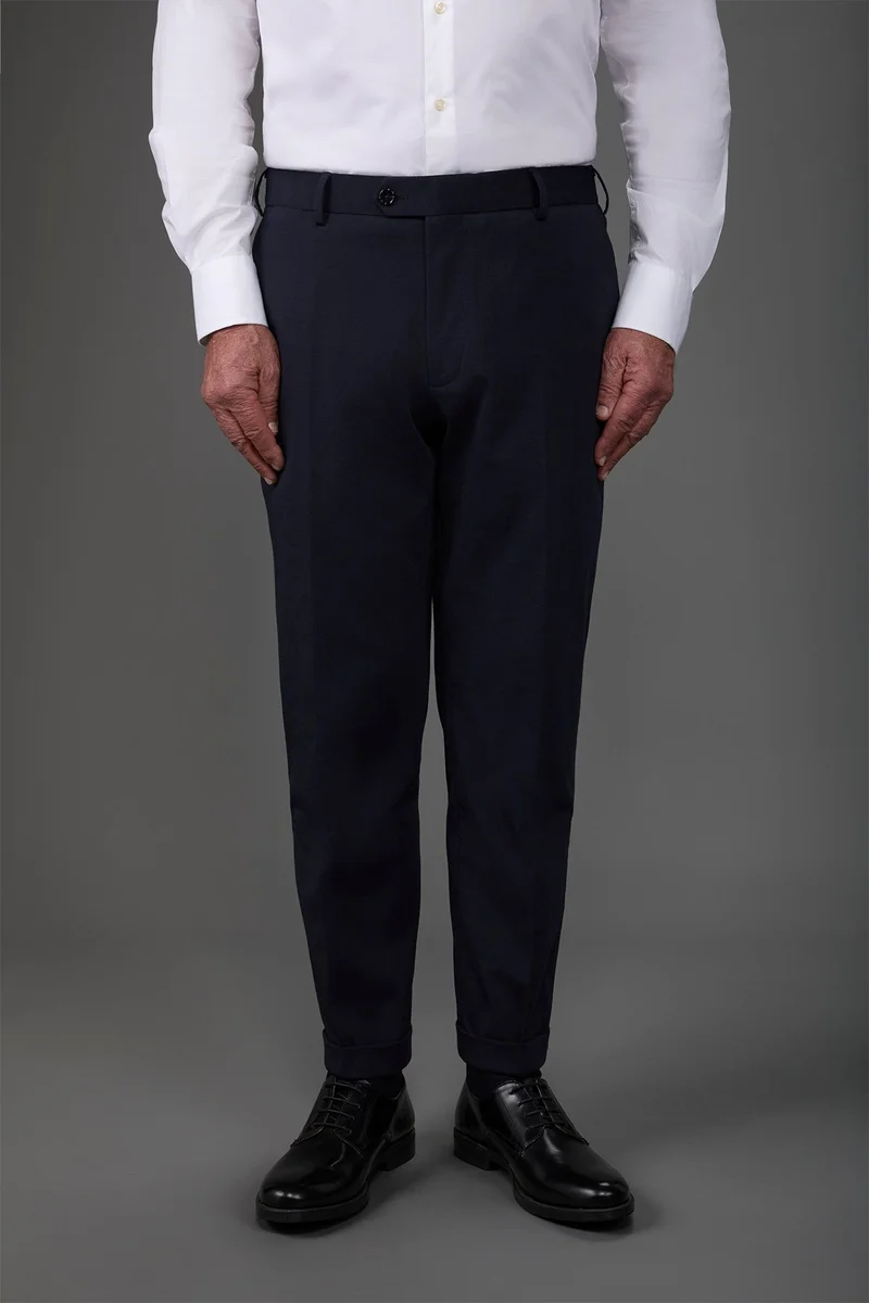 Men's flat front jersey trousers - DK Blue