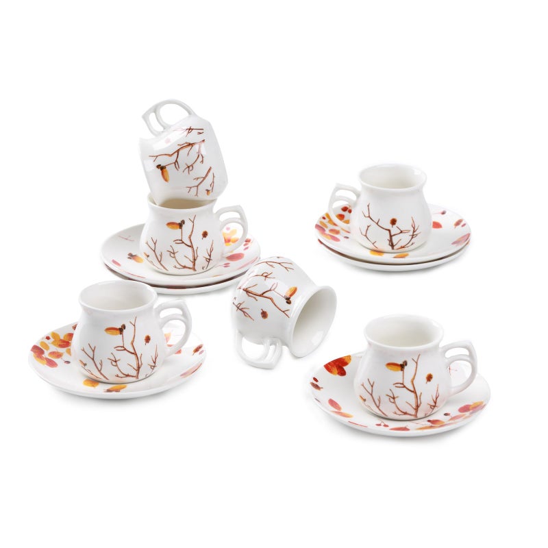 GuangYang 2.5 oz Espresso Cups and Saucers set of 6,Fall Design (Cute Shape for Double Espresso Shots, Ristretto, Macchiato,CafÃ© Cubano, and Turkish Coffee) - Image 1
