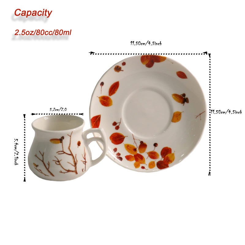 GuangYang 2.5 oz Espresso Cups and Saucers set of 6,Fall Design (Cute Shape for Double Espresso Shots, Ristretto, Macchiato,CafÃ© Cubano, and Turkish Coffee) - Image 5