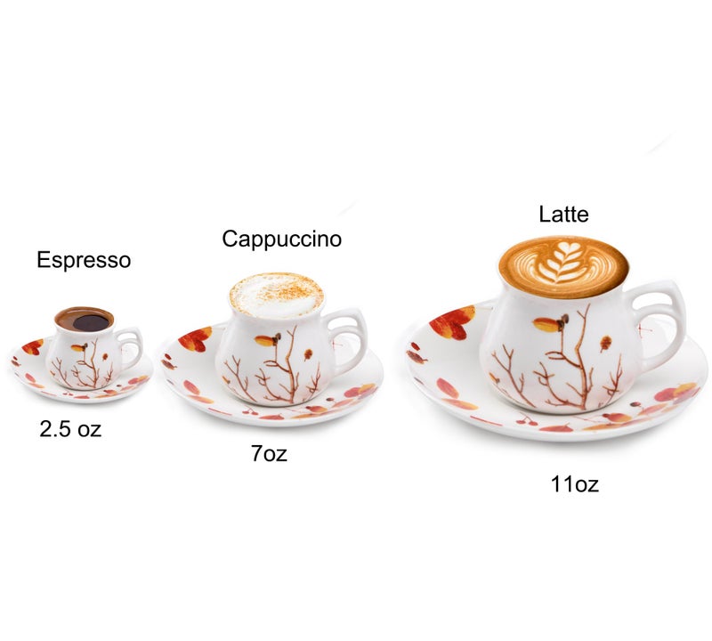 GuangYang 2.5 oz Espresso Cups and Saucers set of 6,Fall Design (Cute Shape for Double Espresso Shots, Ristretto, Macchiato,CafÃ© Cubano, and Turkish Coffee) - Image 3