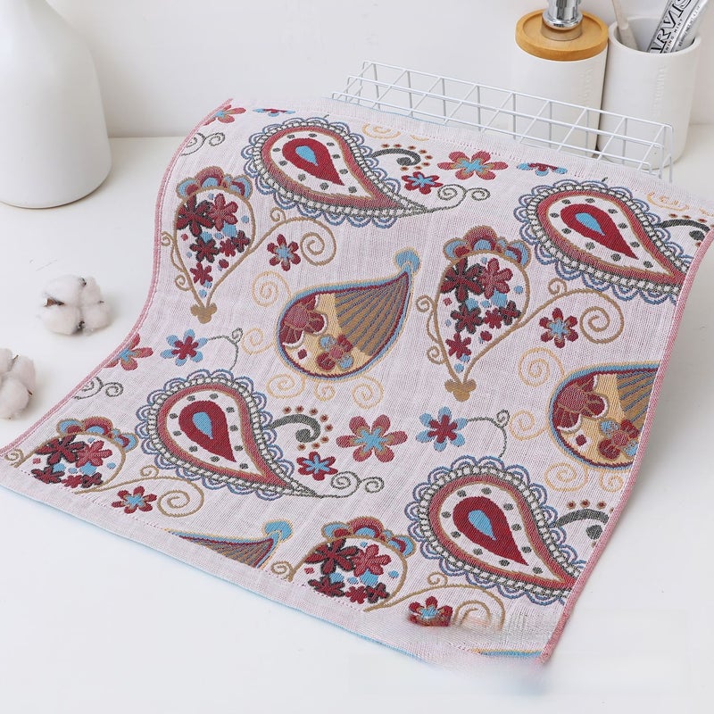 Cartoon Floral Muslin Large Scarf Soft Absorbent Cashew 