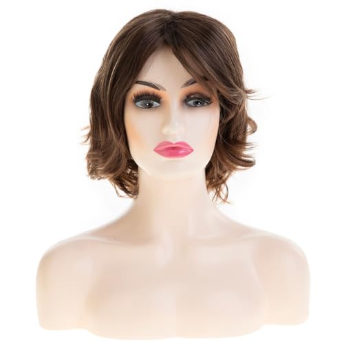 Wiwige Short Brown Fluffy Wig with Bangs Curl Layered Messy Natural Layered Synthetic Hair Cosplay Costume Wig for Women - Image 3