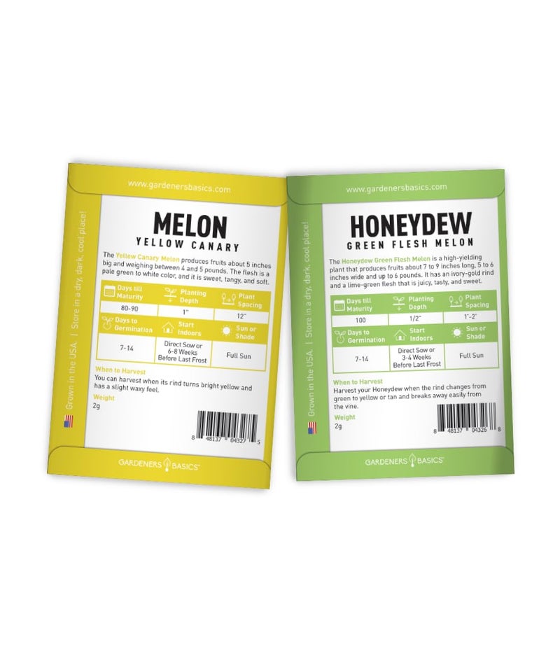 Gardeners Basics, Melon Fruit Seeds for Planting Home Garden 5 Variety Packs - Hales Best Cantaloupe, Crimson Sweet Watermelon, Yellow Canary Melon, Green Flesh Honeydew Melon, Sugar Baby Watermelon - Image 3