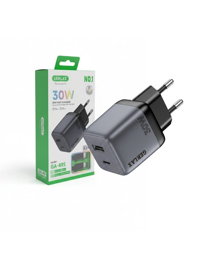 جيرلاكس شاحن حائط سريع صغير GA-49 بقوة 30 وات مع كابل من النوع C إلى iPhone بطول 1 متر، منفذ مزدوج (USB + Type-C) PD، محول شحن سريع، حماية أمان ذكية، شحن سريع متوافق مع جميع الأجهزة - Image 5