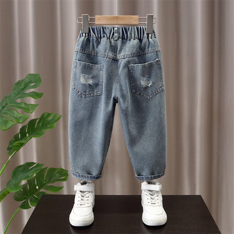 Children'S Boys' Spring Pants Children'S Ripped Jeans Spring Boys Trousers - Image 3