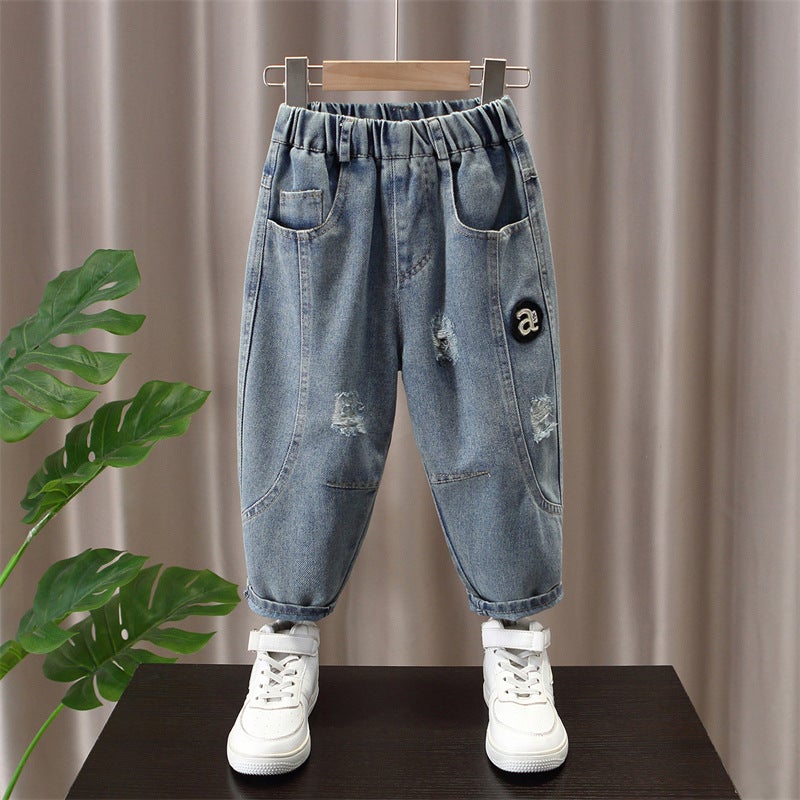 Children'S Boys' Spring Pants Children'S Ripped Jeans Spring Boys Trousers - Image 1
