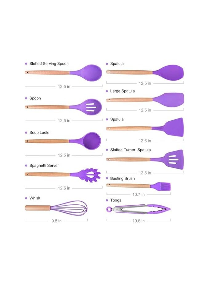 kitchen utensils sets silicone, 11 pieces cooking utensils sets silicone include utensil holders - nonstick non scratch cookware kitchen tool with wooden handle (Purple color) - Image 4