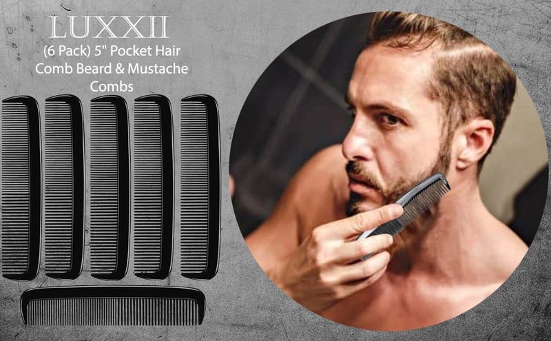 LUXXII (6 Pack) 5" Pocket Hair Comb Beard & Mustache Combs for Men's Hair Beard Mustache and Sideburns - Image 3