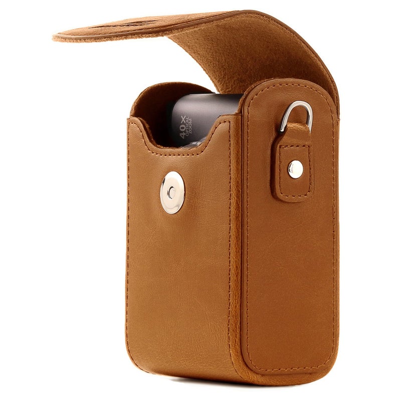 MegaGear MG768 Leather Camera Case with Strap compatible with Canon PowerShot G7 X Mark III, G7 X Mark II, G7 X - Light Brown - Image 3