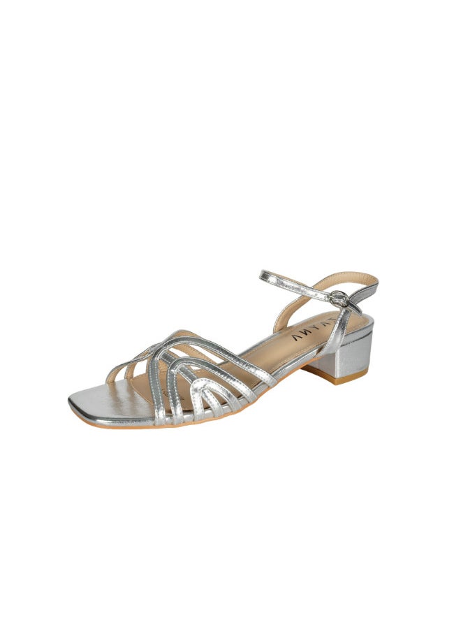 ZAYNA 221-11 Zayna Ladies  Fashion Mid Heel  Backstrap  Sandals Y-0722 Silver  - Image 3