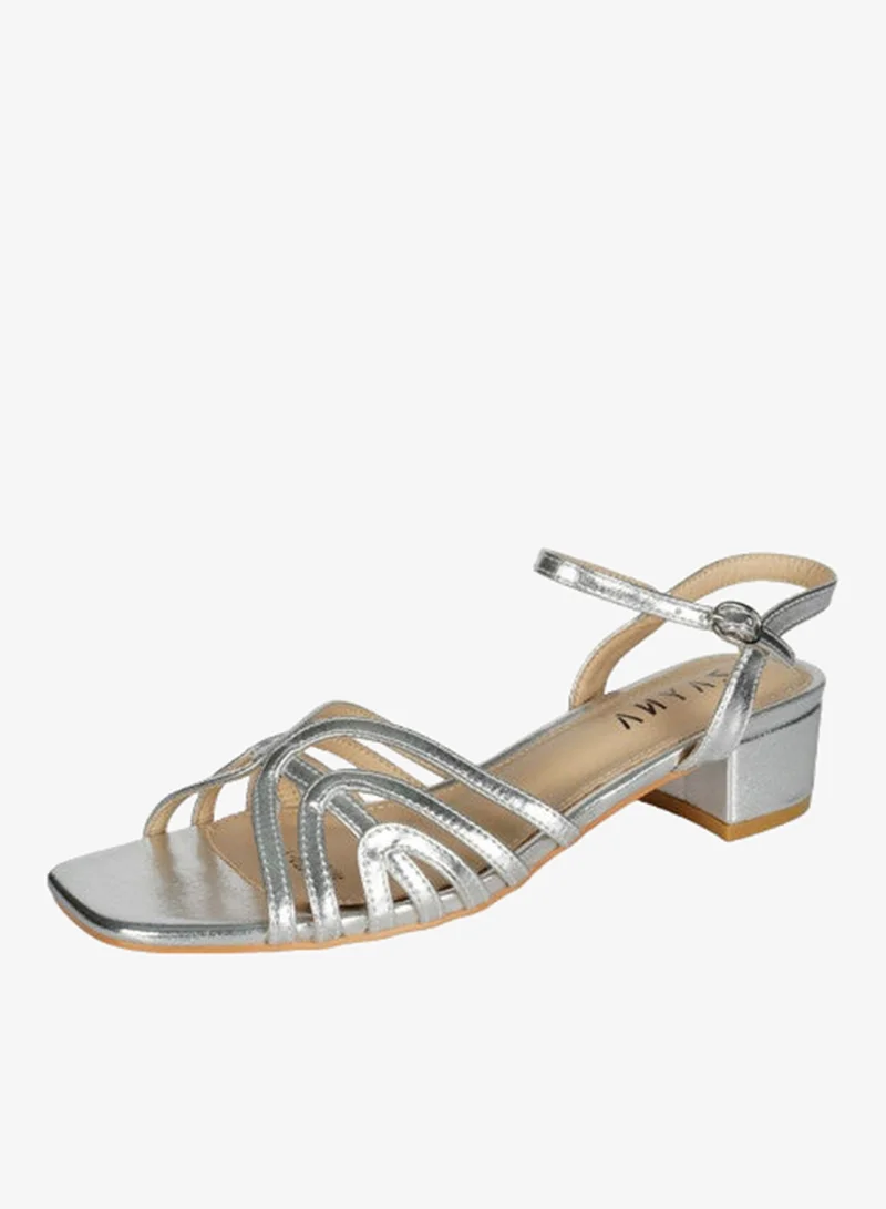 Zayna Silver 221-11 Zayna Ladies  Fashion Mid Heel  Backstrap  Sandals Y-0722 Silver for Women | Best Price UAE