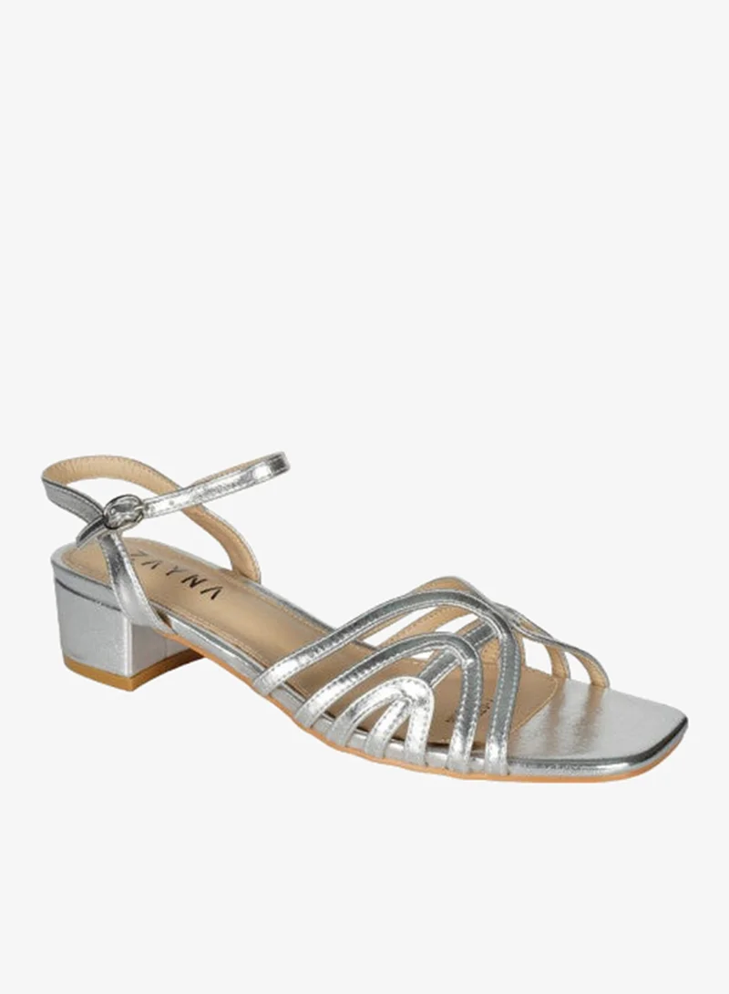 ZAYNA 221-11 Zayna Ladies  Fashion Mid Heel  Backstrap  Sandals Y-0722 Silver