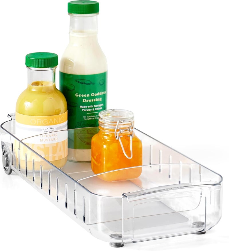 RELEMTRA Fridge Organizer on Wheels Rolling Fridge Organizers and Storage Clear Design with Dividers Handles for Kitchen Organization and Storage Chiller Storage Bins Modular Stacking Box - Image 1