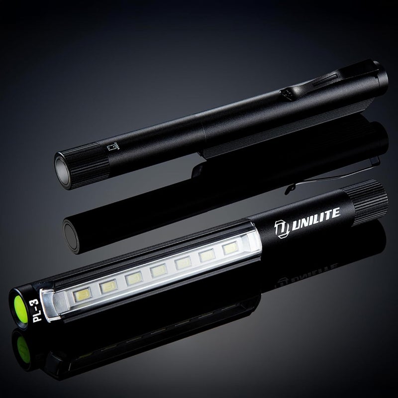 Unilite مصباح فحص LED PL-3 – 275 لومن هيكل من الألمنيوم، قاعدة مغناطيسية، تصميم مضاد للتدحرج، 3 أوضاع إضاءة، مشبك جيب، مقاوم للماء IPX4 ومقاوم للسقوط حتى 1 متر - Image 1