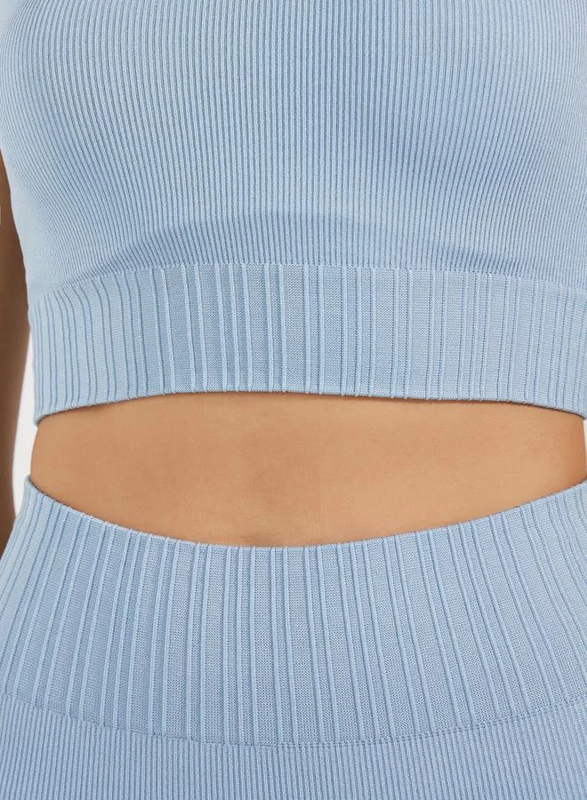 ستايلي Round Neck Rib Sports Bra & Leggings Set