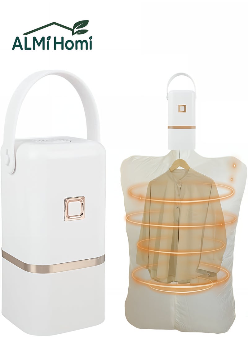 المي هومي مجفف ملابس صغير محمول للسفر مع كيس تجفيف – مجفف هواء ساخن خفيف وسهل الحمل (11000 د/د، أبيض)، مثالي للفنادق، السكن، والكرفان - Image 1