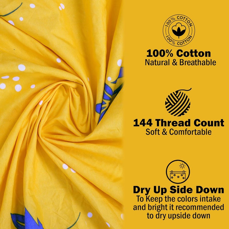 JDX BedSheet Florel Printed Elastic Fitted Printed Queen Size Double Bed Bedsheet with 2 Pillow Cover 72x78 Ambered Yellow - Image 5