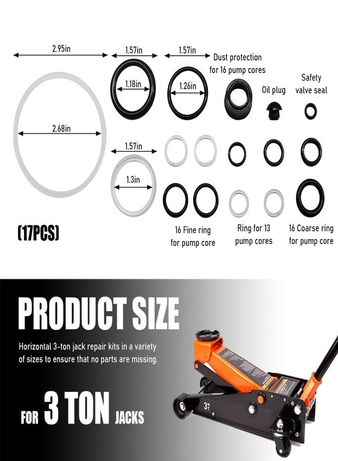FSTURIOS 17PCS Floor Jack Seal Kit, 3 Ton Horizontal Hydraulic Jack O-Ring Seal with Oil Filler Plug, Complete Repair Set Rubber Sealing Rings Replacement Parts for Floor Jacks - Image 2