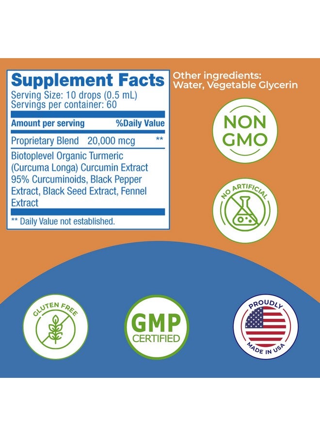 BIOTOPLEVEL Liquid Turmeric Curcumin Plus Natural Organic Black Pepper. Maximum Absorption. Supports Normal Response To Inflammation. Improves Brain Function. Enhances Immunity. Improves Digestion. - Image 5