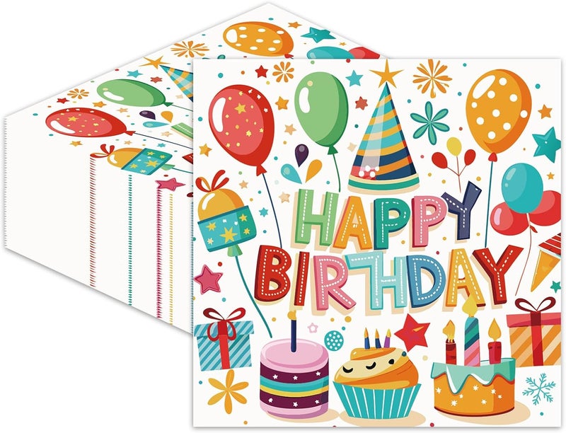LDFDRT Happy Birthday Paper Napkins Disposable Dessert Napkins Party Supplies for Baby Shower Weddings,Birthday,Bar Party Favors - Image 1