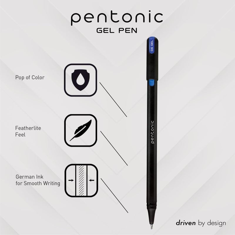 Pentonic أقلام جيل بنتونيك في علبة تنظيم الأقلام، 12 قطعة، حبر ملون متنوع، 0.6 مم، 0.7 مم، 1.0 مم، كتابة سلسة (PEN12185) - Image 2